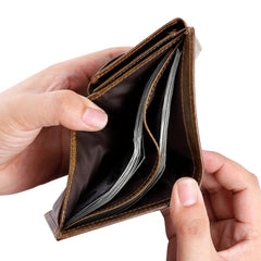 HAWEE Trifold Billfold RFID Blocking Cowhide Leather Wallet for Men 10 Card Slots 2 ID Windows with Coin Pocket - Coffee