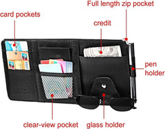 TDOO Car Sun Visor Organizer,Storage Bag and Glasses Holder with Zipper,PU Auto Interior Accessories Storage Travel Document Holder with Multi-Pocket…