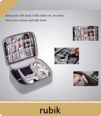 Rubik Electronics Organizer Waterproof Carrying Bag - Travel Gadgets Universal Accessories Storage Case for Charger, Cables, Earphone, Ipad Mini, Phone, SD Card, Power Bank - Grey