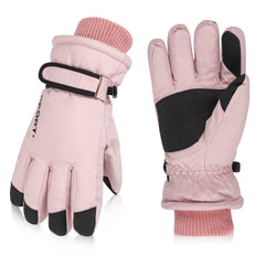 Women Ski Gloves, Waterproof Thermal Gloves for Women Men, Touchscreen Gloves Winter Warm Gloves Snow Sports Heat Holder Hand Warmers with Adjustable Cuff for Outdoor Cycling Hiking Skating Snowboard - Black / Pink