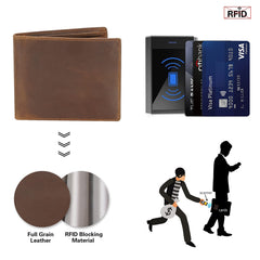 Polare Men's RFID Blocking Vintage Italian Genuine Leather Slim Bifold Wallet Handmade - Brown