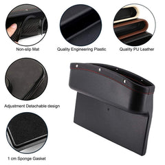 Sulfar 2Pcs Car Seat Pockets Pu Leather Car Console Side Organizer Seat Gap Filler Catch Caddy With Non-Slip Mat 9.2X6.5X2.1 Inch Black (2Pcs)