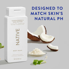 Native Body Wash Contains Naturally Derived Ingredients | For Women & Men, Sulfate, Paraben, & Dye Free Leaving Skin Soft and Hydrating | Sandalwood & Shea Butter 18 oz - 2 Pk