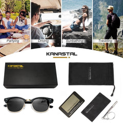 KANASTAL Polarized Horn Rimmed Sunglasses for Men and Women, Classic Half Frame Sun Glasses, Semi Rimless Shades for Womens 100% UV400 Protection Driving