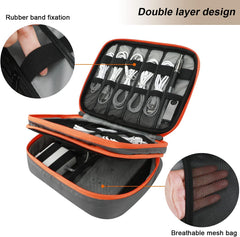 Acoki Travel Carry Bag,Double Layer Electronic Accessories Thicken Cable Organizer Bag Portable Case for Hard Drives, Cables, Kindle, iPad mini-L