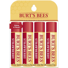 Burt's Bees (Strawberry) - 100% Natural Moisturising Lip Balm, Strawberry with Beeswax & Fruit Extracts - 4 Tubes