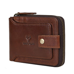 MING CLAN Zipper Wallet Men RFID Blocking Leather Bifold Wallets For Men - Flap ID Window Zip Coin Pocket Mens Zipper Wallets - Big Capacity - Brown