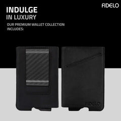 Fidelo Minimalist Wallet for Men - Slim Credit Card Holder RFID Mens Wallets with Magnetic Money Clip Removable Black Leather Case - Black Crazy Horse Leather and Carbon Fiber