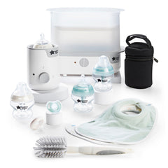 Tommee Tippee Closer to Nature Complete Feeding Set, Electric Steam Steriliser with Insulated Bottle Bag, Newborn Baby Bottles and Easiwarm Bottle Warmer, White