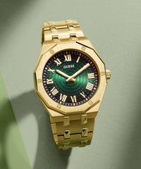 Gold-Tone and Green Sunburst Analog Watch