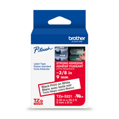 Brother Original B-Touch TZe White Printed Tape (TZeS221), Strong Laminated Adhesive, 3/8 in x 26.2 ft (9 mm x 8 m), for Selected B-Touch Label Makers, Waterproof, Extra Strength