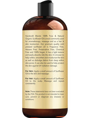 Handcraft Blends USDA Organic Sunflower Oil - Cold-Pressed 16 Fl Oz - 100% Pure and Natural - Premium Grade Carrier Oil for Skin and Hair - Hair and Body - Massage - Hexane-Free