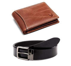 WildHorn® RFID Protected Genuine Leather Wallet & Gift Combo for Men - NEWGIFT1255-TANCRUNCH-TAN