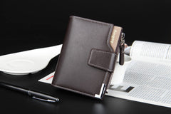 Baellerry Casual Zipper leather Short Wallet for men, Black