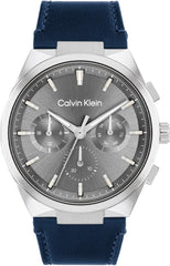 CALVIN KLEIN MEN'S LIGHT GUNMETAL DIAL NAVY LEATHER STRAP WATCH - 25200444