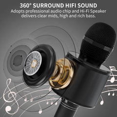 Kids Microphone for Singing, Wireless Bluetooth Karaoke Microphone for Adults, Portable Handheld Karaoke Machine, Toys for Boys and Girls Gift for Birthday Party (Black)