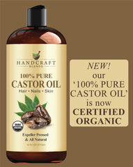 Handcraft Blends Organic Castor Oil - 16 Fl Oz - 100% Pure and Natural - Premium Grade Oil for Hair Growth, Eyelashes and Eyebrows - Carrier Oil - Hair & Body Oil - Expeller-Pressed