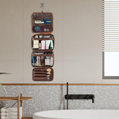 Angju Hanging Toiletry Bag Removable Travel Bag PU leather Makeup Cosmetic Organizer Kit, Water Resistant Makeup Bag Toiletries, Large Travel Essentials Kit