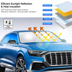 Rescien Foldable Car Windshield Sunshade with Storage Pouch,Front Windshield Reflective Sunshad,Car Front Window for Top Blocks UV Rays and Sun Heat Protection, Keeps Vehicle Cooler(56 * 31.5inch)