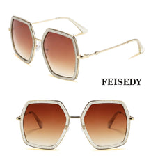 FEISEDY Women Large Hexagon Inspired Sunglasses Fashion Irregular Design Style Geometric B2503