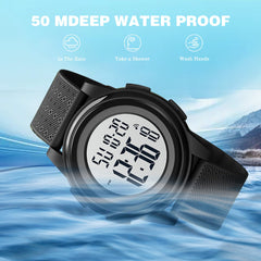 SKMEI Men Digital Sports Watch Ultra-Thin Large Face Waterproof Wrist Watches for Men with Stopwatch Countdown Timer Alarm Function Dual Time LED Back Light