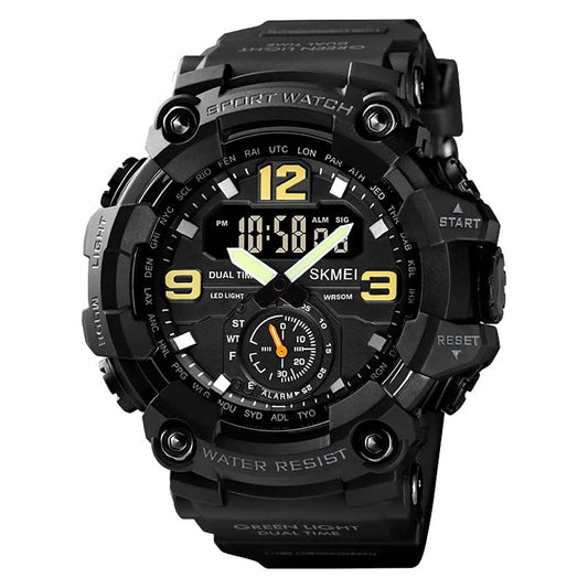 SKMEI Men's Digital Sports Watch, Military Waterproof Watches LED Screen Large Face Stopwatch Alarm Wristwatch - Black