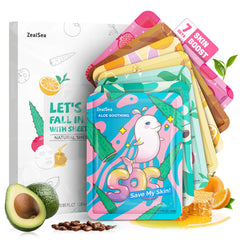ZealSea Sheet Mask Face Mask Skin Care (Pack of 7) Beauty Facial Mask Kids Spa Face Mask Birthday Party gifts Women, kids Girls Skincare - Hydrate, Brighten, Moisturize,Soothe for All Skin Types