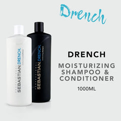 Sebastian Professional Drench Shampoo & Conditioner Duo Set | 33.8 Fl Oz Liter Bottles Prepack with Pumps Included | Intense Hydration | Deep Moisturizing for Dry, Frizzy & Chemically Treated Hair