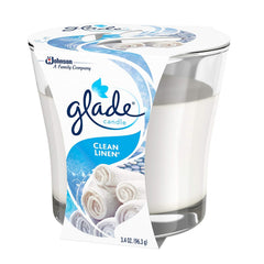 Glade Renewing Clean Linen Scented Candle, Fragrance Infused With Essential Oils, 3.4Oz