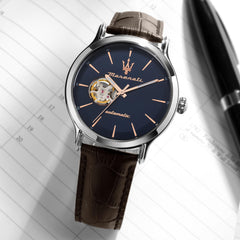 Maserati Men's Watch Epoca Limited Edition, 42mm Strap, automatic watch - R8821118010 - Brown/Blue sunray
