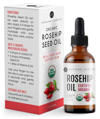 Kate Blanc Cosmetics Rosehip Oil (1oz) by USDA Certified Organic, 100% Pure, Cold Pressed, Unrefined. Reduce Acne Scars. Essential Oil for Face, Nails, Hair, and Skin. Therapeutic AAA+ Grade