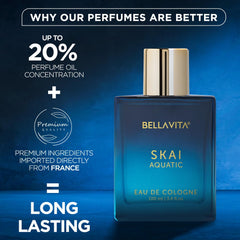 Cologne for men - Skai Aquatic Cologne for Men & Women with Bergamot, Pink Pepper | Long Lasting Cologne for men, 20% Perfume Oil Concentration | Unisex | Vegan | Not tested on animals | 3.3 Fl.oz