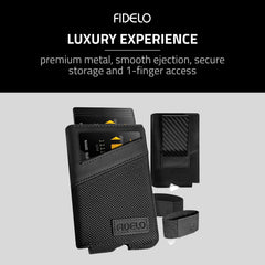 Fidelo Minimalist Wallet for Men - Slim Credit Card Holder RFID Mens Wallets with Magnetic Money Clip - Black Nylon and Carbon Fiber