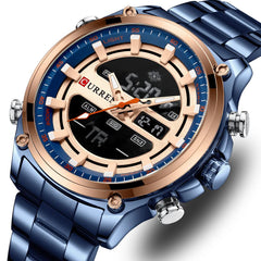 CURREN - Men's Wristwatch - Electronic, Double Movement Quartz Lighted - Sporty and Modern Style - Gift for Birthday, Anniversary, Valentine's Day and Special Dates., Blue