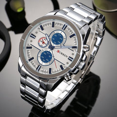 CURREN Original Men's Sports Waterproof Stainless steel band quartz Wrist Watch 8274 - silver