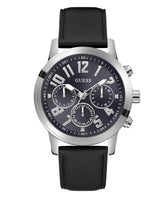 GUESS Men's 44mm Watch - Black Strap Navy Dial Silver Tone Case