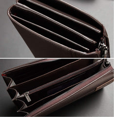 Mens Long Leather Cellphone Clutch Wallet Purse for Men Large Travel Business Hand Bag Cell Phone Holster Card Holder Case Gift for Father Son Husband Boyfriend (Y-BROWN)