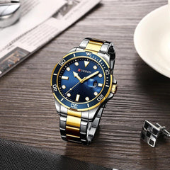 CURREN Men's Bracelet Watch, Analogue, Window with Dateer, Geometric Detail, Metallic Finish and Extendable, Contrast Colours, Azul, m, bracelet - Multicolor