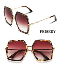 FEISEDY Women Large Hexagon Inspired Sunglasses Fashion Irregular Design Style Geometric B2503