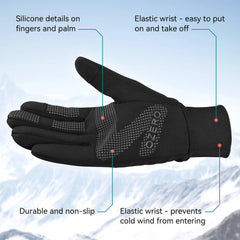OZERO Winter Cycling Gloves for Men Women: Waterproof Windproof Anti-Slip Touchscreen Thermal Sports Gloves for Driving Hiking Bike Cycling Running - Black