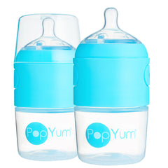 PopYum 5 oz Blue Anti-Colic Formula Making/Mixing/Dispenser Baby Bottles, 2-Pack with #1 Slow Flow , 150 ml, BPA-Free, Natural Latch