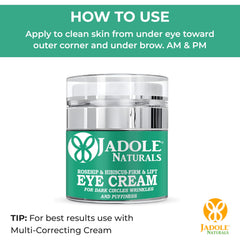 Jadole Naturals Eye Cream Moisturizer-50g with Vitamin B3, C & E, Rosehip & Hibiscus Flower Extract | Repair Under Eye Puffiness, Wrinkles, Dark circles | Revitalize & Hydrate Tired, Dry Eyes