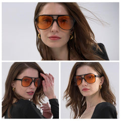 Freckles Mark Vintage Retro 70s Sunglasses for Women Men Classic Large Squared Aviator Frame UV400 Trendy Orange Glasses