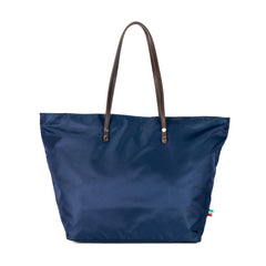 Orobianco Barrady Tote Bag - Blue Nylon/Brown Leather