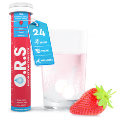 O.R.S Hydration Tablets with Electrolytes, Vegan, Gluten and Lactose Free Formula – Soluble Sports Hydration Tablets with Natural Strawberry Flavour, 24 Tablets
