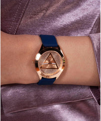 GUESS P RS GLD CS/SUN RS GLD GLITZ DL W/P RS GLD LOGO/BLUE SMTH SILICONE STRP