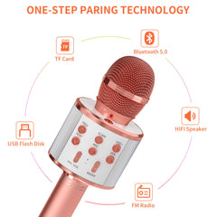 Kids Microphone for Singing, Wireless Bluetooth Karaoke Microphone for Adults, Portable Handheld Karaoke Machine, Toys for Boys and Girls Gift for Birthday Party (Rose Gold)