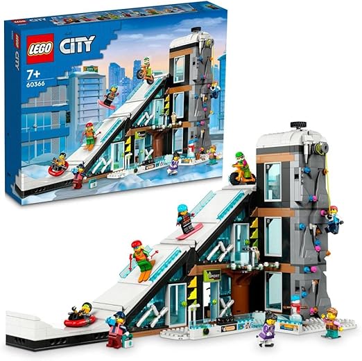 LEGO 60366 City Ski and Climbing Centre Set, 3-Level Modular Building with Slope, Winter Sports Shop, Café, Ski Lift and Minifigures, Gift Toys for