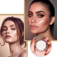 Highlighter Powder Makeup Palette, Diamond Shine Highlighter, Face Highlighter Palette with Brush, Long Lasting Lightweight Shimmer Colors for Highlighting and Contouring (Pearl White)