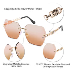 Rimless Sunglasses for Women Metal Square Frame Classic Diamond Grandient lens Eyewear UV Protection Fashion Shades for Women B2567